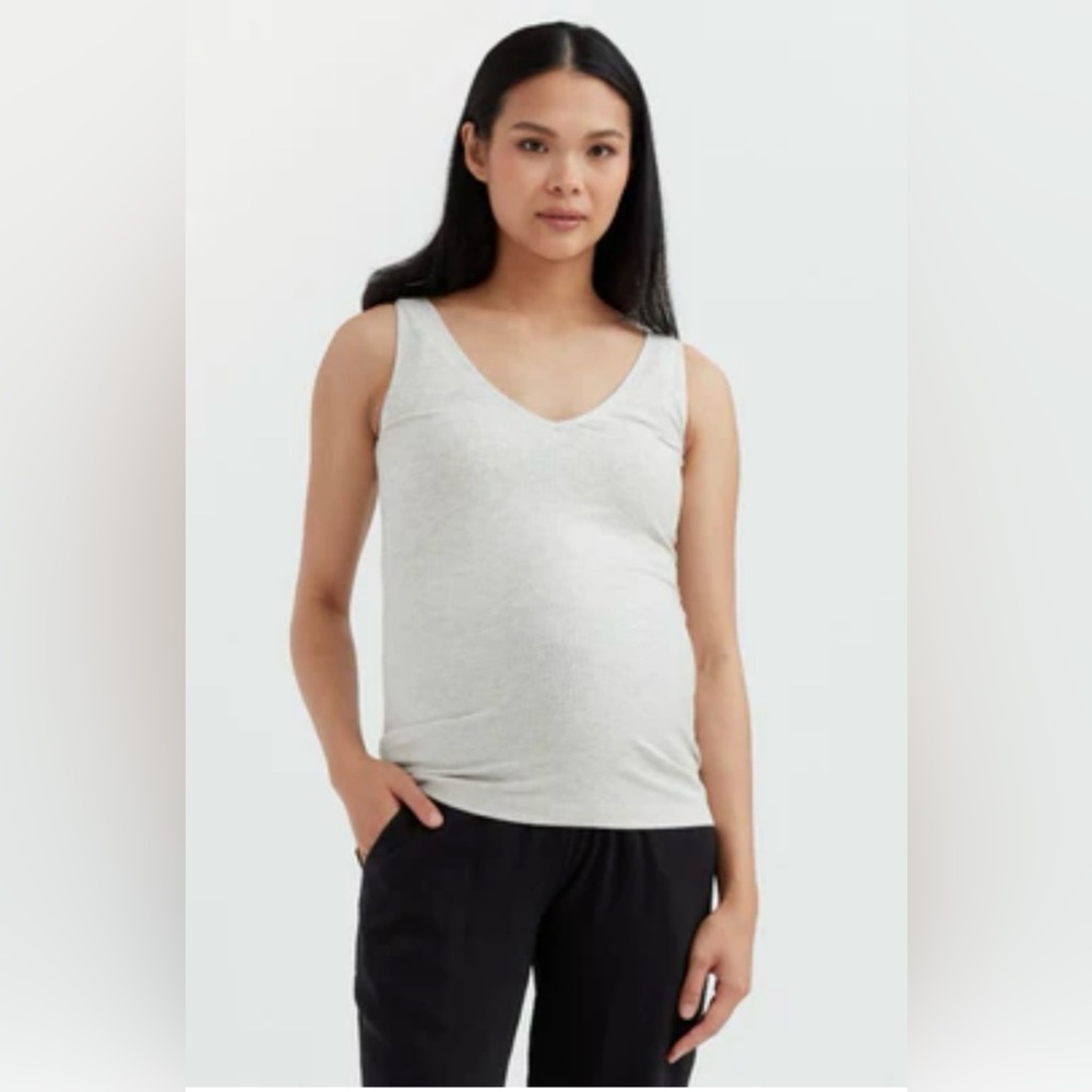 CARRY MATERNITY Soft Essential Bamboo Rib Tank - Size Small/Grey Mix